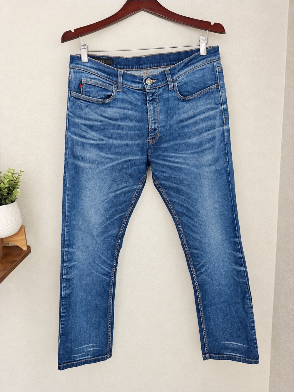 Gucci Men's Blue Web Pocket Skinny Jeans IT 46 Medium Wash Made in Italy  Gucci